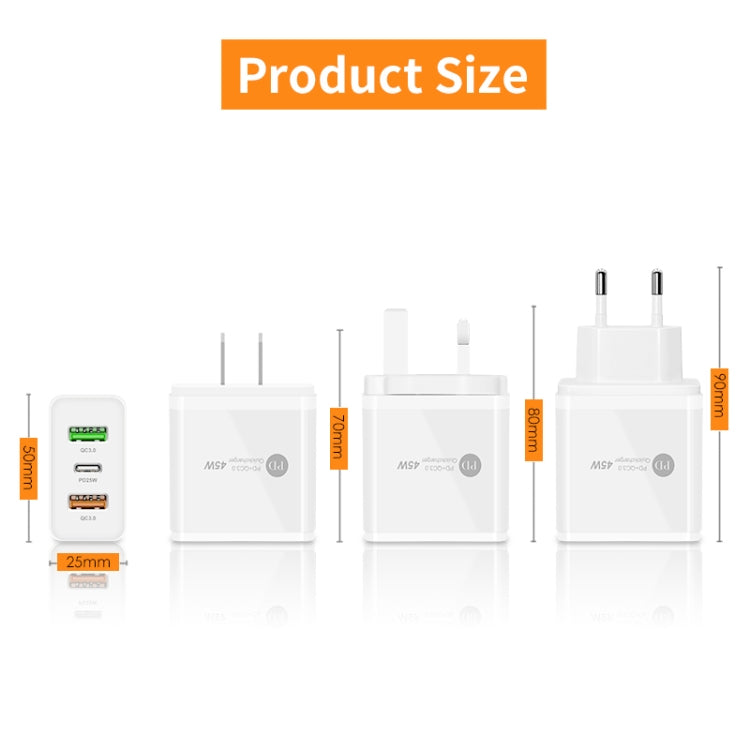 45W PD3.0 + 2 x QC3.0 USB Multiport Schnellladegerät, US-Stecker, US-Stecker