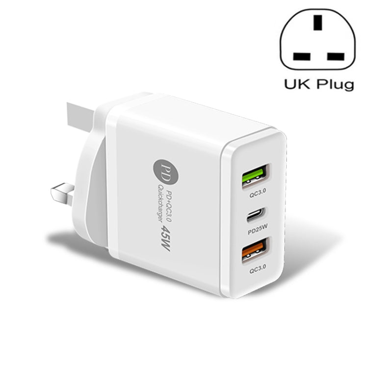 45W PD3.0 + 2 x QC3.0 USB Multi Port Quick Charger, UK-Stecker, UK-Stecker