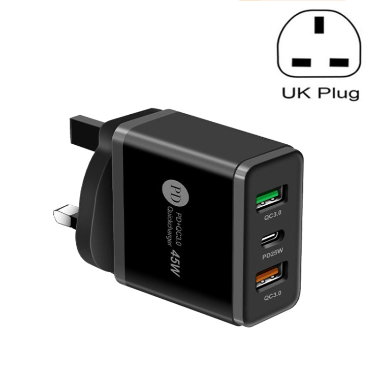 45W PD3.0 + 2 x QC3.0 USB Multi Port Quick Charger, UK-Stecker, UK-Stecker