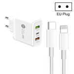 45W PD3.0 + 2 x QC3.0 USB Multi-Port-Ladegerät mit Typ-C auf 8-Pin-Kabel, EU-Stecker, EU-Stecker + Typ-C auf 8-Pin-Kabel