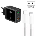 45W PD3.0 + 2 x QC3.0 USB Multi-Port-Ladegerät mit Typ-C auf 8-Pin-Kabel, EU-Stecker, EU-Stecker + Typ-C auf 8-Pin-Kabel