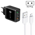 45W PD25W + 2 x QC3.0 USB Multi-Port Ladegerät mit USB zu 8 Pin Kabel, EU Stecker, EU Stecker + USB zu 8 Pin Kabel