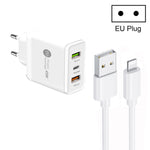 45W PD25W + 2 x QC3.0 USB Multi-Port Ladegerät mit USB zu 8 Pin Kabel, EU Stecker, EU Stecker + USB zu 8 Pin Kabel
