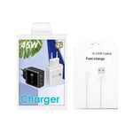 45W PD25W + 2 x QC3.0 USB Multi-Port Ladegerät mit USB zu 8 Pin Kabel, EU Stecker, EU Stecker + USB zu 8 Pin Kabel
