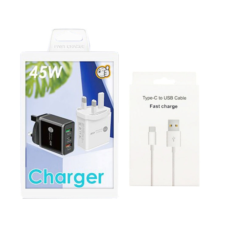 45W PD25W + 2 x QC3.0 USB Multi-Port-Ladegerät mit USB-zu-Typ-C-Kabel, UK-Stecker, UK-Stecker + USB-zu-Typ-C-Kabel