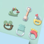 MoFun 2029A 2-in-1 Babyrassel & Beißring, 6-teiliges Set mit Wal-Aufbewahrungsbox, 2029A