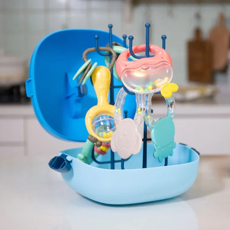 MoFun 2029A 2-in-1 Babyrassel & Beißring, 6-teiliges Set mit Wal-Aufbewahrungsbox, 2029A