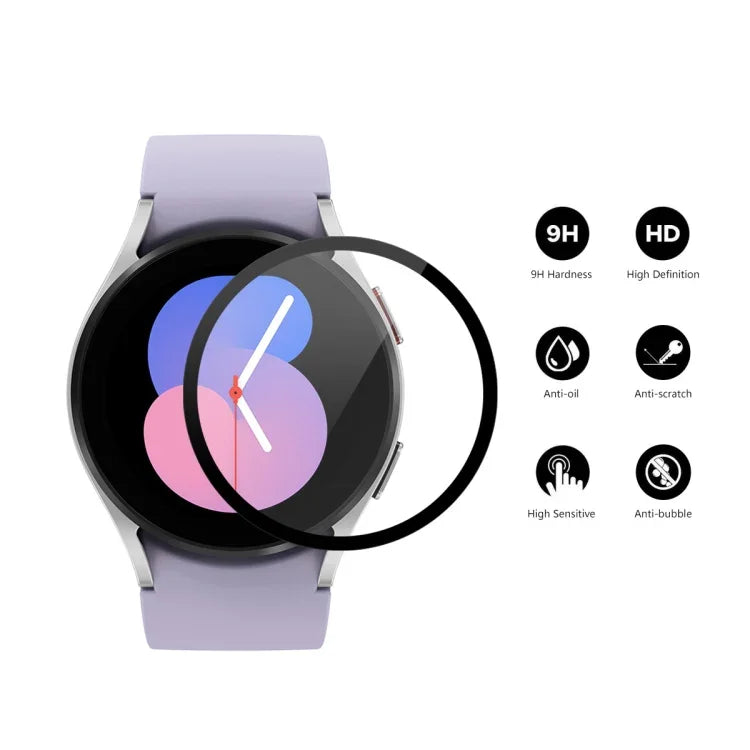 ENKAY 9H Schutzfolie aus gehärtetem Glas für Samsung Galaxy Watch5 40 mm (Vollabdeckung), erhältlich in den Größen 1 Stück, 2 Stück, 5 Stück und 10 Stück.