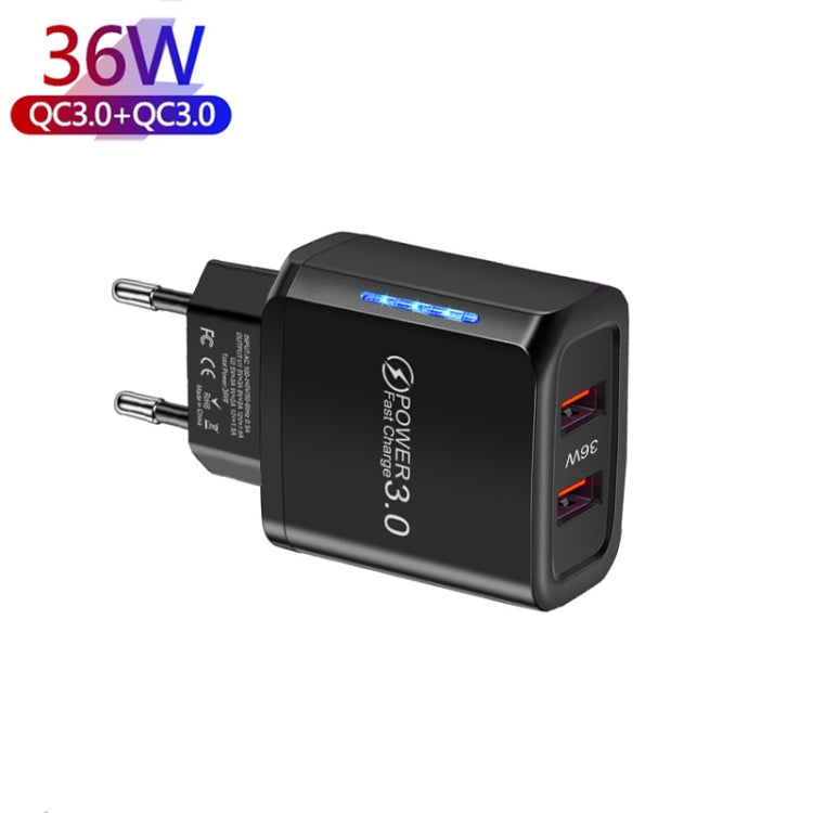 36W Dual Port QC3.0 USB Handy-Ladegerät Dual 18W Ausgang, EU-Stecker, EU-Stecker
