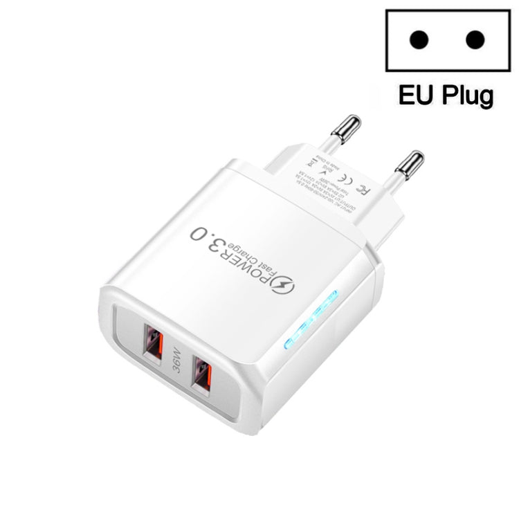 36W Dual Port QC3.0 USB Handy-Ladegerät Dual 18W Ausgang, EU-Stecker, EU-Stecker