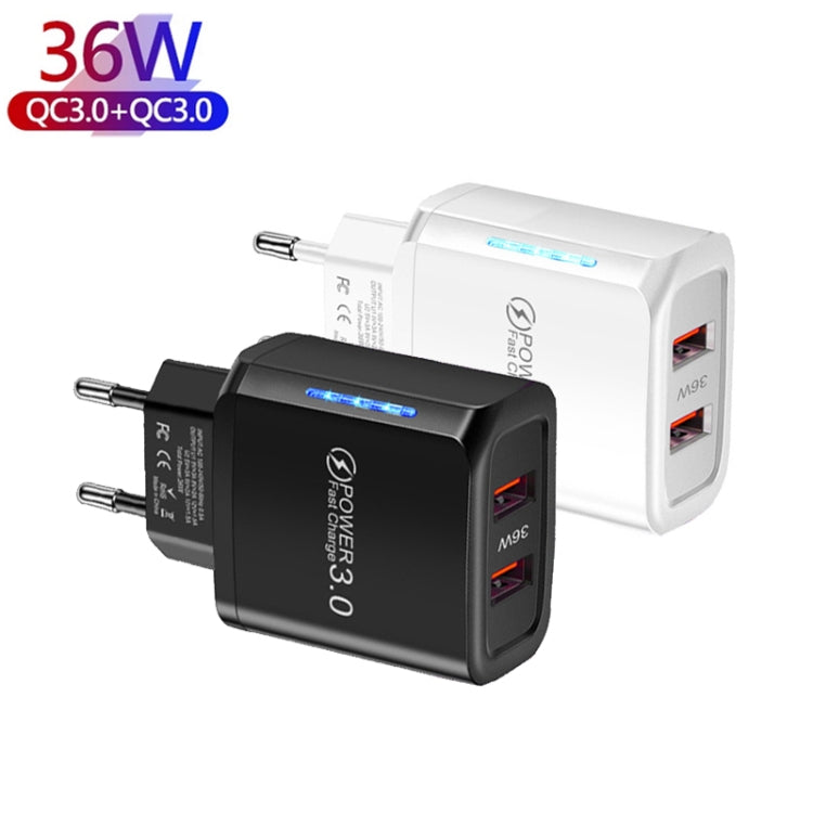 36W Dual Port QC3.0 USB Handy-Ladegerät Dual 18W Ausgang, EU-Stecker, EU-Stecker