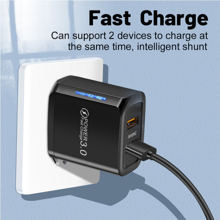 36W Dual Port QC3.0 USB Handy-Ladegerät Dual 18W Ausgang, EU-Stecker, EU-Stecker