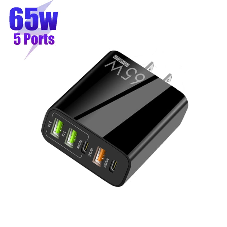 65W Dual PD Typ-C + 3 x USB Multi-Port Ladegerät für Telefon und Tablet PC, US-Stecker, US-Stecker