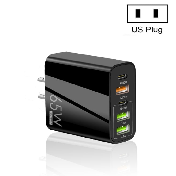 65W Dual PD Typ-C + 3 x USB Multi-Port Ladegerät für Telefon und Tablet PC, US-Stecker, US-Stecker