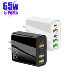 65W Dual PD Typ-C + 3 x USB Multi-Port Ladegerät für Telefon und Tablet PC, US-Stecker, US-Stecker