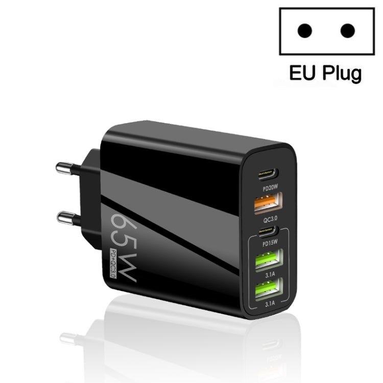 65W Dual PD Type-C + 3 x USB Multi-Port-Ladegerät für Telefon und Tablet-PC, EU-Stecker