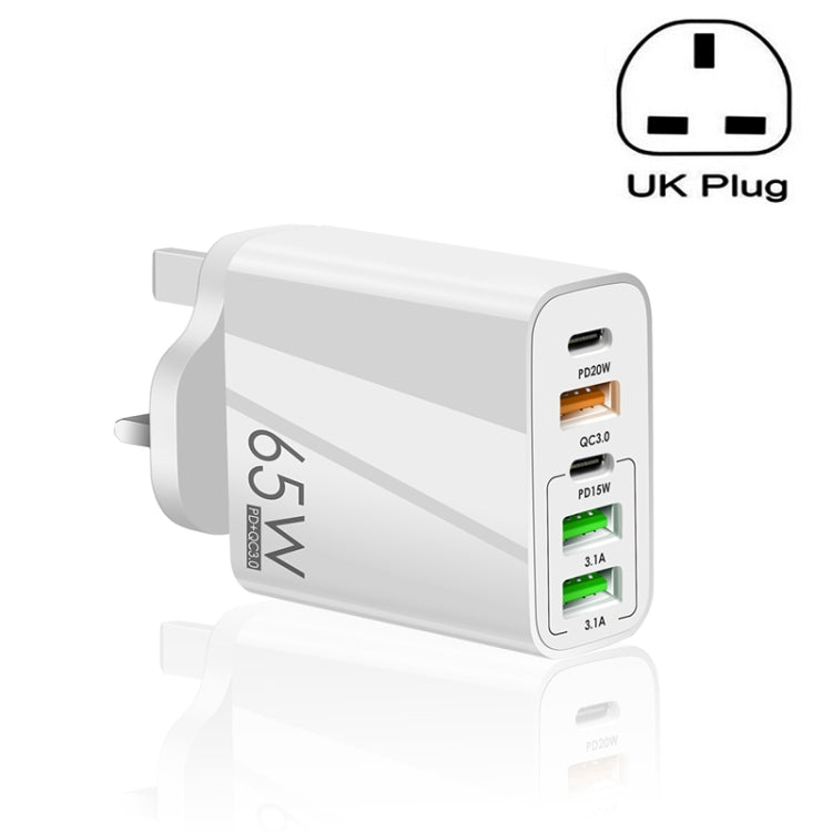 65W Dual-PD-Type-C- + 3-fach-USB-Multiport-Ladegerät für Telefon und Tablet-PC, UK-Stecker, UK-Stecker