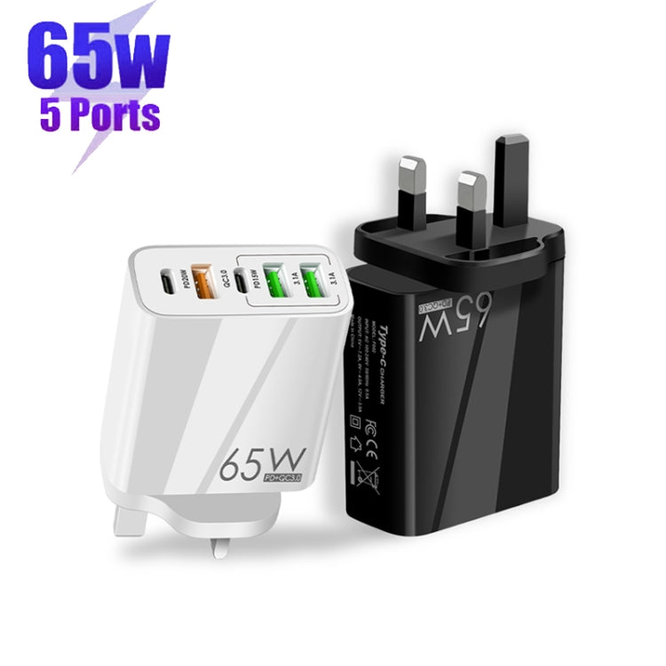 65W Dual-PD-Type-C- + 3-fach-USB-Multiport-Ladegerät für Telefon und Tablet-PC, UK-Stecker, UK-Stecker