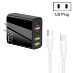 65W Dual PD Typ-C + 3 x USB Multi-Port Ladegerät mit 3A Typ-C zu Typ-C Datenkabel, US-Stecker, US-Stecker + Typ-C zu Typ-C Kabel
