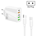 65W Dual PD Typ-C + 3 x USB Multiport-Ladegerät mit 3A Typ-C auf Typ-C Datenkabel, US-Stecker, EU-Stecker + Typ-C auf Typ-C Kabel