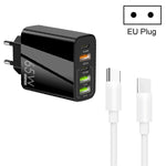65W Dual PD Typ-C + 3 x USB Multiport-Ladegerät mit 3A Typ-C auf Typ-C Datenkabel, US-Stecker, EU-Stecker + Typ-C auf Typ-C Kabel
