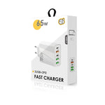 65W Dual PD Typ-C + 3 x USB Multiport-Ladegerät mit 3A Typ-C auf Typ-C Datenkabel, US-Stecker, EU-Stecker + Typ-C auf Typ-C Kabel