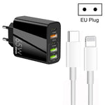 65W Dual-PD-Typ-C- + 3 x USB-Multiport-Ladegerät mit 3A-Typ-C-auf-8-Pin-Datenkabel, EU-Stecker, EU-Stecker + Typ-C-auf-8-Pin-Kabel