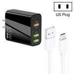 65W Dualer PD Typ-C + 3 x USB Multi-Port-Ladegerät mit 3A USB zu Typ-C Datenkabel, US-Stecker, US-Stecker + USB zu Typ-C Kabel