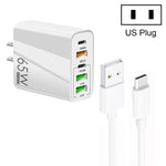 65W Dualer PD Typ-C + 3 x USB Multi-Port-Ladegerät mit 3A USB zu Typ-C Datenkabel, US-Stecker, US-Stecker + USB zu Typ-C Kabel