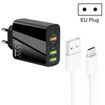 65W Dualer PD Typ-C + 3 x USB Multiport-Ladegerät mit 3A USB zu Typ-C Datenkabel, EU Stecker, EU Stecker + USB zu Typ-C Kabel