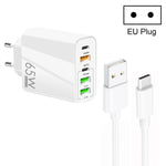 65W Dualer PD Typ-C + 3 x USB Multiport-Ladegerät mit 3A USB zu Typ-C Datenkabel, EU Stecker, EU Stecker + USB zu Typ-C Kabel