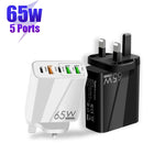 65W Dual-PD-Type-C- + 3-fach-USB-Multiport-Ladegerät mit 3A-USB-zu-Type-C-Datenkabel, UK-Stecker, UK-Stecker + USB-zu-Type-C-Kabel