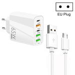 65W Dual-PD-Type-C- + 3 x USB-Multiport-Ladegerät mit 3A-USB-zu-Micro-USB-Datenkabel, EU-Stecker, EU-Stecker + USB-zu-Micro-USB-Kabel