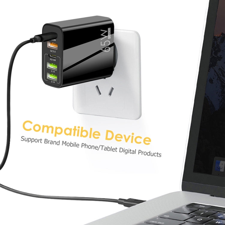 65W Dual-PD-Type-C- + 3 x USB-Multiport-Ladegerät mit 3A-USB-zu-Micro-USB-Datenkabel, EU-Stecker, EU-Stecker + USB-zu-Micro-USB-Kabel