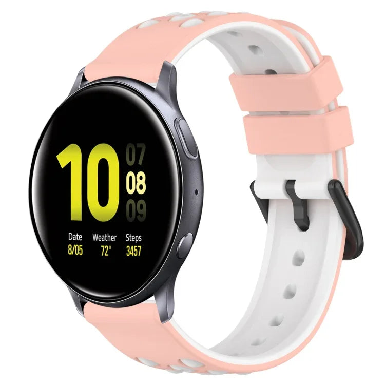 20 mm breites, zweifarbiges, poröses Silikon-Uhrenarmband, passend für Samsung Galaxy Watch Active2 (44 mm) und Samsung Galaxy Watch (42 mm).
