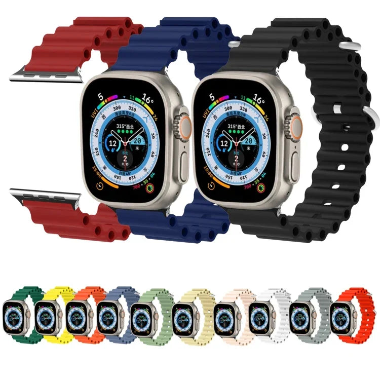 Ocean Silikon-Metallarmband, für Apple Watch Ultra 49 mm / Serie 8 &amp; 7 45 mm, für Apple Watch Serie 8 &amp; 7 41 mm / SE 2 &amp; 6 &amp; SE 5 &amp; 4 40 mm / 3 &amp; 2 &amp; 1 38 mm