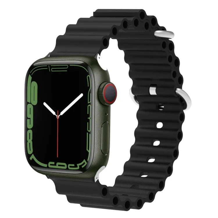 Ocean Silikon-Metallarmband, für Apple Watch Ultra 49 mm / Serie 8 &amp; 7 45 mm, für Apple Watch Serie 8 &amp; 7 41 mm / SE 2 &amp; 6 &amp; SE 5 &amp; 4 40 mm / 3 &amp; 2 &amp; 1 38 mm