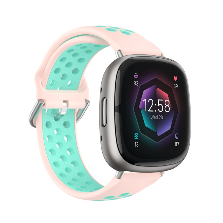 Two-Color Perforated Breathable Silicone Watch Band, For Fitbit Sense