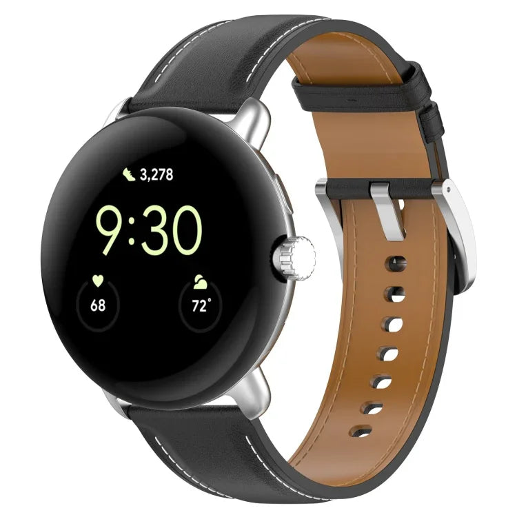 Leather Embossed Sewing Watch Band, For Google Pixel Watch 4 / 3 / 2 / 1 41mm