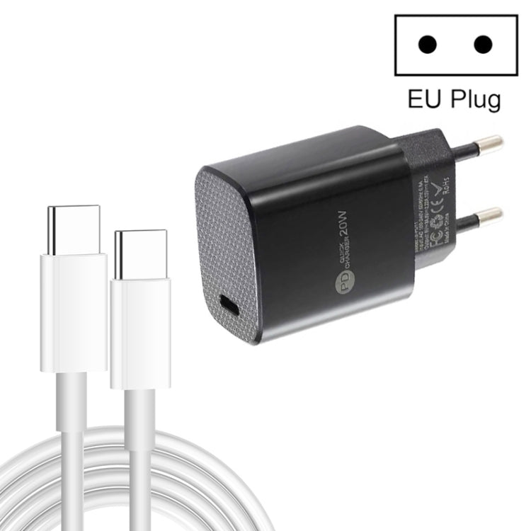 PD11 Einzelnes PD3.0 USB-C / Typ-C 20W Schnellladegerät mit 1m Typ-C zu Typ-C Datenkabel, EU-Stecker, EU-Stecker + Typ-C zu Typ-C Kabel
