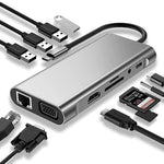 USB-C HUB, USB-C Adapter 11 in 1 Dongle mit 4K HDMI, VGA, Typ C PD, USB3.0, RJ45 Ethernet, SD/TF Kartenleser, 3,5 mm AUX, Dockingstation kompatibel mit MacBook Pro/Air, anderen Typ C Laptops und Geräten