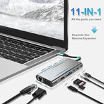 USB-C HUB, USB-C Adapter 11 in 1 Dongle mit 4K HDMI, VGA, Typ C PD, USB3.0, RJ45 Ethernet, SD/TF Kartenleser, 3,5 mm AUX, Dockingstation kompatibel mit MacBook Pro/Air, anderen Typ C Laptops und Geräten