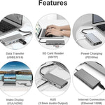 USB-C HUB, USB-C Adapter 11 in 1 Dongle mit 4K HDMI, VGA, Typ C PD, USB3.0, RJ45 Ethernet, SD/TF Kartenleser, 3,5 mm AUX, Dockingstation kompatibel mit MacBook Pro/Air, anderen Typ C Laptops und Geräten