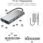 USB-C HUB, USB-C Adapter 11 in 1 Dongle mit 4K HDMI, VGA, Typ C PD, USB3.0, RJ45 Ethernet, SD/TF Kartenleser, 3,5 mm AUX, Dockingstation kompatibel mit MacBook Pro/Air, anderen Typ C Laptops und Geräten