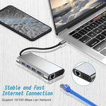 USB-C HUB, USB-C Adapter 11 in 1 Dongle mit 4K HDMI, VGA, Typ C PD, USB3.0, RJ45 Ethernet, SD/TF Kartenleser, 3,5 mm AUX, Dockingstation kompatibel mit MacBook Pro/Air, anderen Typ C Laptops und Geräten