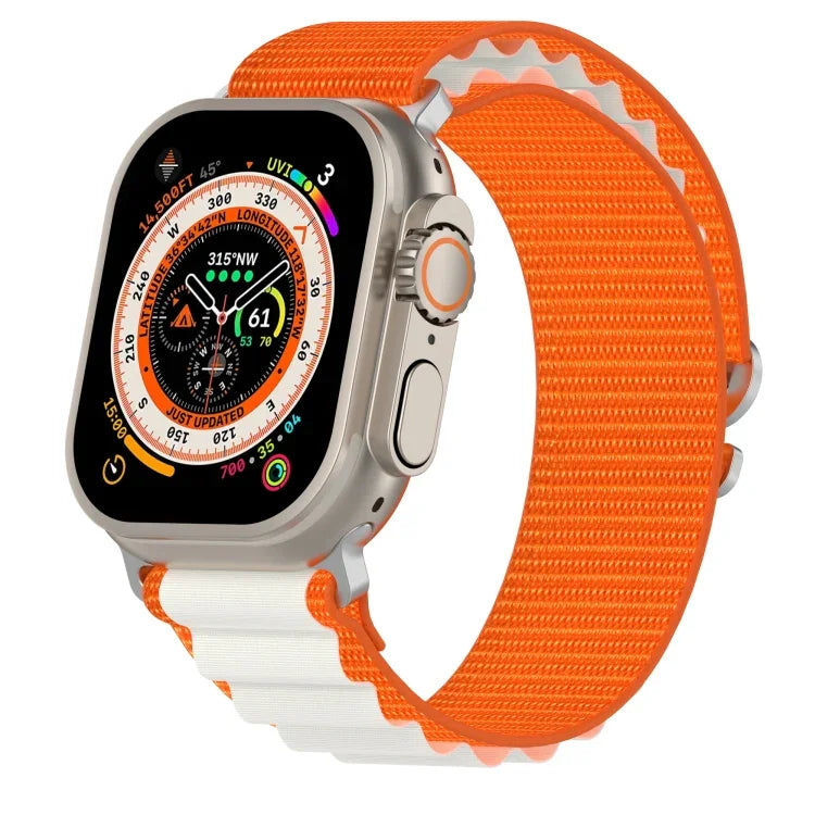 Zweifarbiges Nylon-Uhrenarmband, passend für Apple Watch Ultra (49 mm), Apple Watch Series 8 &amp; 7 (45 mm), SE 2 &amp; 6, SE, 5 &amp; 4 (44 mm) und Apple Watch Series 8 &amp; 7 (41 mm), SE 2 &amp; 6, SE, 5 &amp; 4 (40 mm).