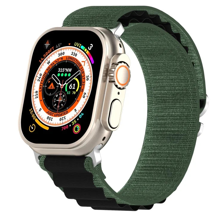 Zweifarbiges Nylon-Uhrenarmband, passend für Apple Watch Ultra (49 mm), Apple Watch Series 8 &amp; 7 (45 mm), SE 2 &amp; 6, SE, 5 &amp; 4 (44 mm) und Apple Watch Series 8 &amp; 7 (41 mm), SE 2 &amp; 6, SE, 5 &amp; 4 (40 mm).