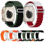 Zweifarbiges Nylon-Uhrenarmband, passend für Apple Watch Ultra (49 mm), Apple Watch Series 8 &amp; 7 (45 mm), SE 2 &amp; 6, SE, 5 &amp; 4 (44 mm) und Apple Watch Series 8 &amp; 7 (41 mm), SE 2 &amp; 6, SE, 5 &amp; 4 (40 mm).