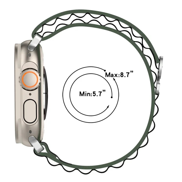 Zweifarbiges Nylon-Uhrenarmband, passend für Apple Watch Ultra (49 mm), Apple Watch Series 8 &amp; 7 (45 mm), SE 2 &amp; 6, SE, 5 &amp; 4 (44 mm) und Apple Watch Series 8 &amp; 7 (41 mm), SE 2 &amp; 6, SE, 5 &amp; 4 (40 mm).