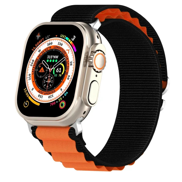 Zweifarbiges Nylon-Uhrenarmband, passend für Apple Watch Ultra (49 mm), Apple Watch Series 8 &amp; 7 (45 mm), SE 2 &amp; 6, SE, 5 &amp; 4 (44 mm) und Apple Watch Series 8 &amp; 7 (41 mm), SE 2 &amp; 6, SE, 5 &amp; 4 (40 mm).